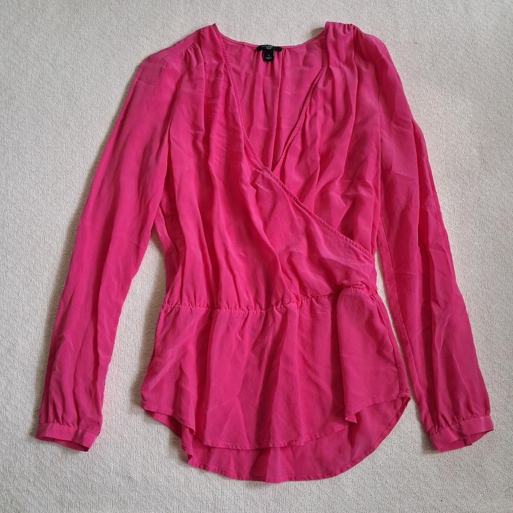 ann taylor hot pink silk wrap blouse barbiecore corporate office chic top small